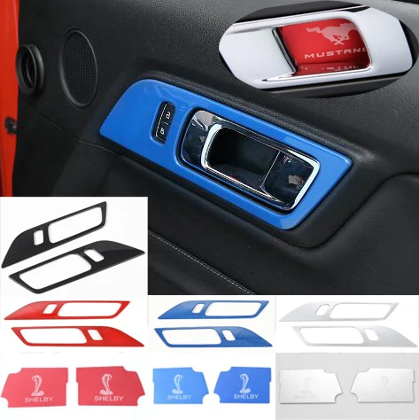 

Newest Interior Door Handle Covers Trims MouIding ABS Aluminum For Ford Mustang 2015 16 17 Up Free Shipping