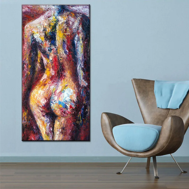

For Gift Large Knife Colorful Palette Naked Woman Pictures Handpainted Abstract Nude Oil Paintings on Canvas Home Decor Wall Art