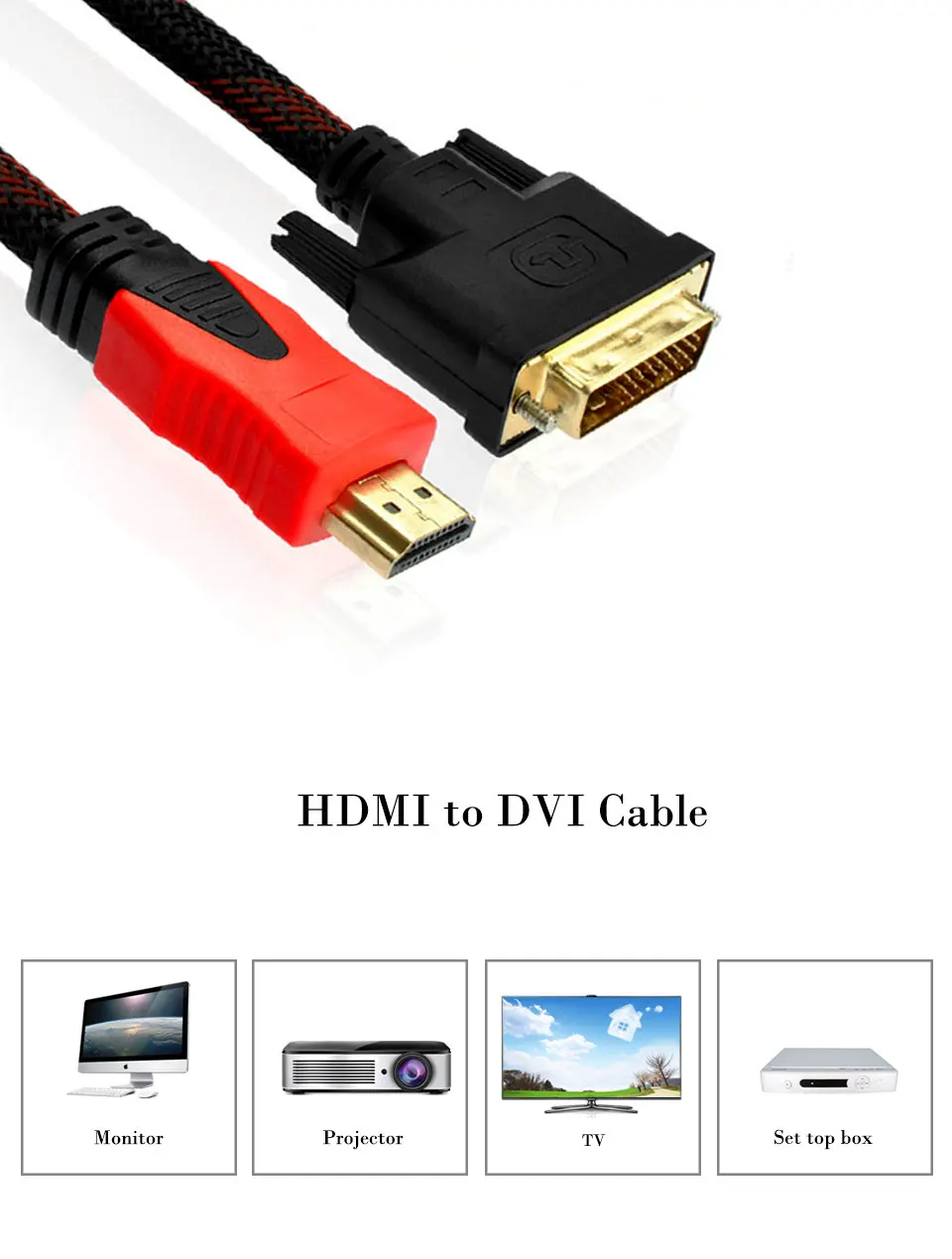 New Arrivals HDMI to DVI Adapter Cable hdmi Male to Female 24+1 Pin 1080P Video Converter Cable for LCD DVD HDTV XBOX HDMI Cable (1)
