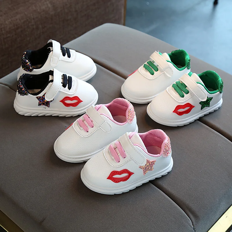 0 2 Years Old 11 15CM Baby Shoes Girls Kids Fashion Sequins Lips Floral