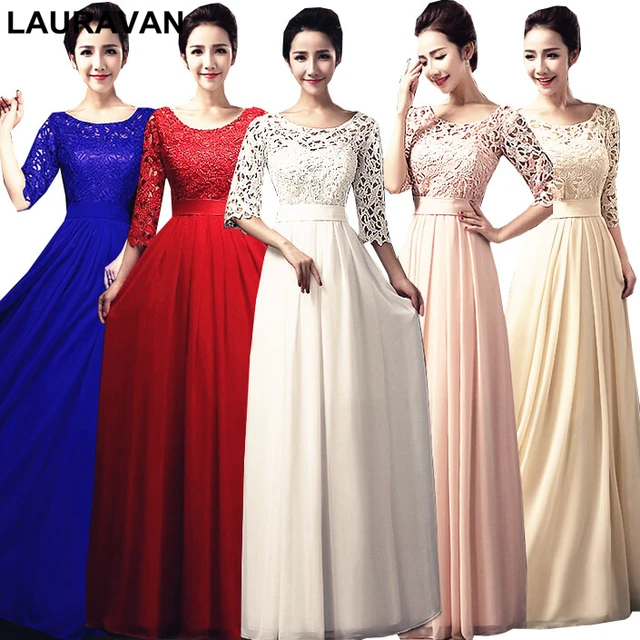 Long Red Pink Blue Trendy Sleeved Bridesmaid Elegant Bridesmaids Long Red Pink Blue Trendy Sleeved Bridesmaid Elegant Bridesmaids Dresses Lace Party Dress Royal Wedding