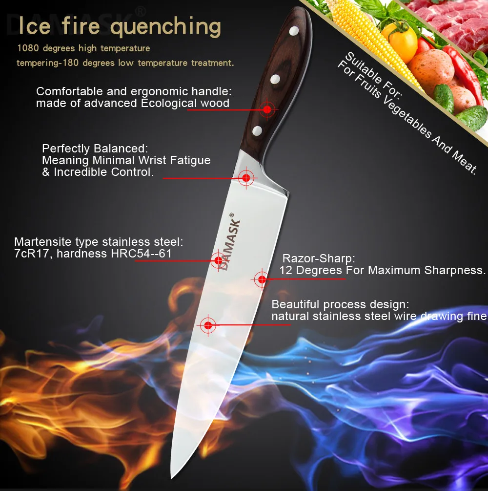 Дамасский нож шеф-повара из нержавеющей стали, японский нож повара, Профессиональные Кухонные ножи " 7" " дюймов, аксессуары для приготовления пищи