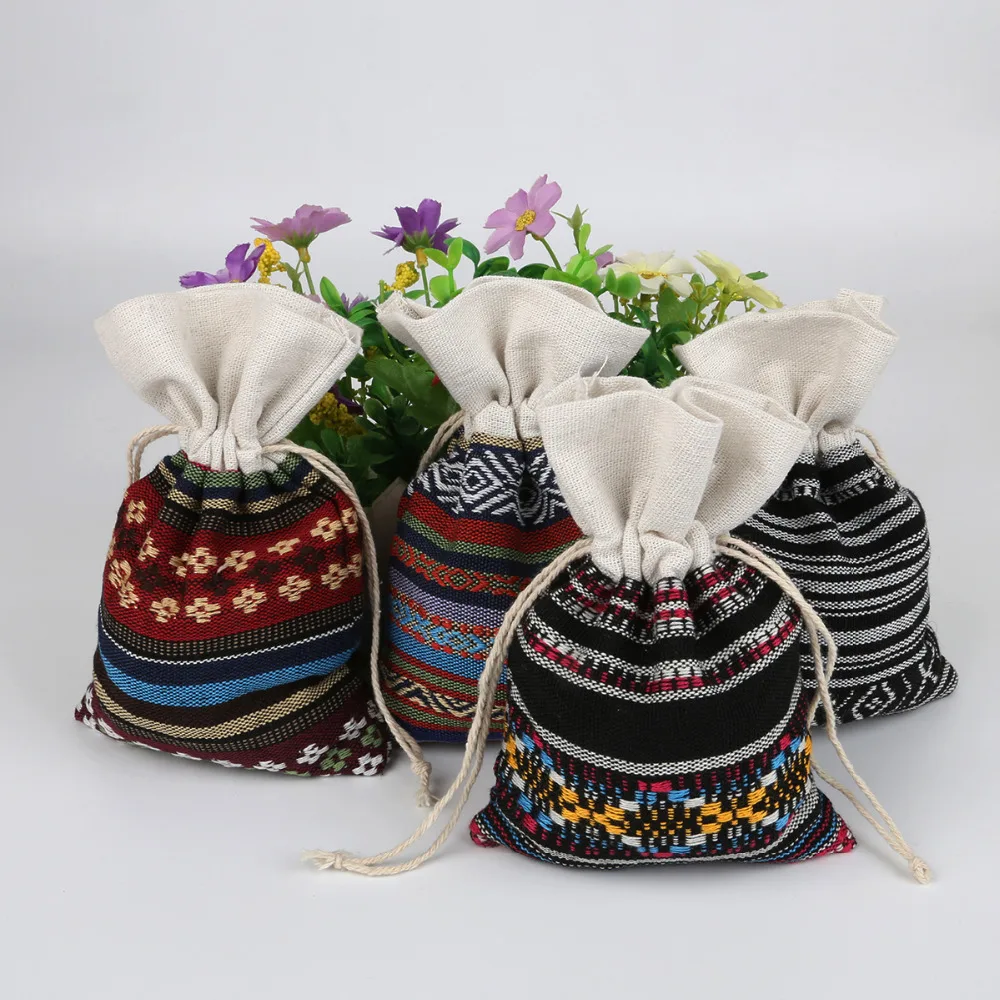 

5Pcs Cotton Jewelry Bags Ethnic Gift Bags Stripe Tribal Tribe Drawstring Bags Christmas Jewelry Pouches 11x16cm