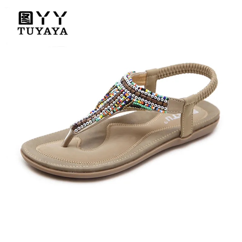 

Women Sandals 2019 New Girls PU String Bead Platform Sandals Summer Ethnic Sandals Fashion Leather Sandals Women Beach Shoes