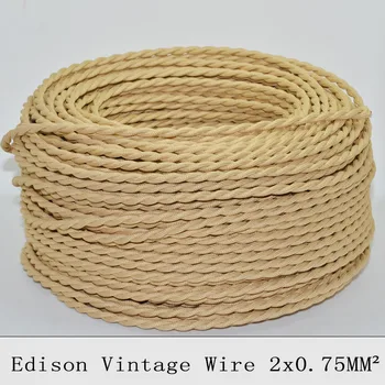 

2*0.75mm Vintage Edison Twisted Electrical Wire Fabric Braided Textile Cable Ivory Copper Vintage Pendant light lamp Cord 5/10M