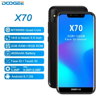 

DOOGEE X70 Smart phone Android 8.1 4000mAh 2GB + 16GB 8+5MP Dual SIM Cards MTK6580A Quad Core 19:9 5.5'' IPS U-Notch Screen OTA