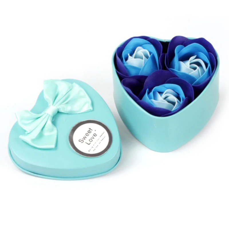 Новые Вечерние сувениры, 3 шт., розовое мыло, цветок, Подарочная коробка, подарок на день Святого Валентина, свадебные подарки для гостей, подарок для подруги, детей, на день рождения - Цвет: blue