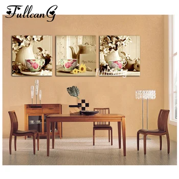 

Tableware and flowers diamond painting artificial set for embroidery resin cabochon handmade crafts triptych home decoration