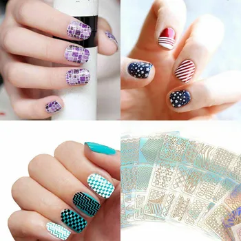 

24 Sheets Nail Art Vinyl Stencil Manicure Curved Tip 3D Nail Care Sticker Tool