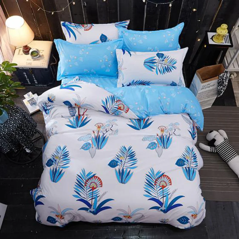 

Wongsbedding blue flower Duvet Cover Bedding Set Bed Sheet Single Full Queen King Size 3/4PCS Bedclothes