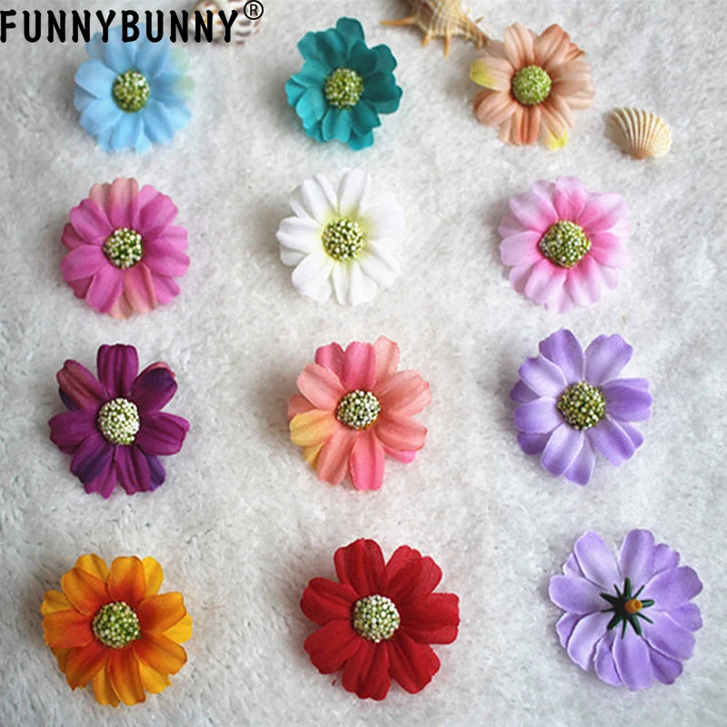 

FUNNYBUNNY Crafts Artificial Sunflower Daisy Head Silk Handmake Flower Heads Wedding Decoration DIY Wreath Gift Box Fake Flower