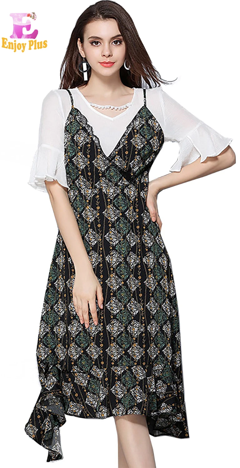 XL XXL 3XL 4XL 5XL plus size new summer 2017 vintage print long chiffon