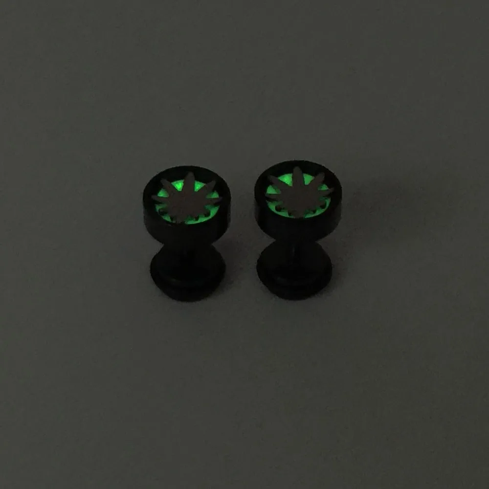 4Fashion men's ear studs earrings stainless steel luminous glowing at night fancy ear plugs pendientes 1.2mm 16G small jewelry