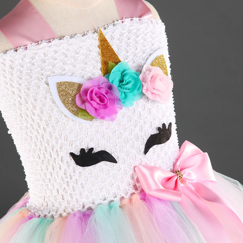 Candy Pony Unicorn Pattern Flower Girl Christmas Dress Princess Unicorn Costume for Girls Halloween Toddler Kids Girls Hot Dress (5)