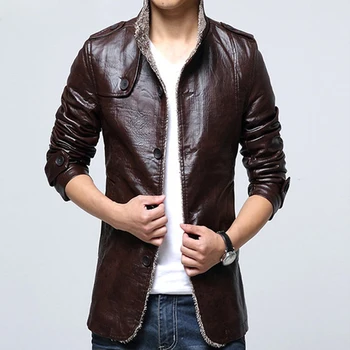 

Leather Jacket Men Winter Plus Thick Men's PU Jackets Casual Slim Fit Coats Fashion Leather Jacket