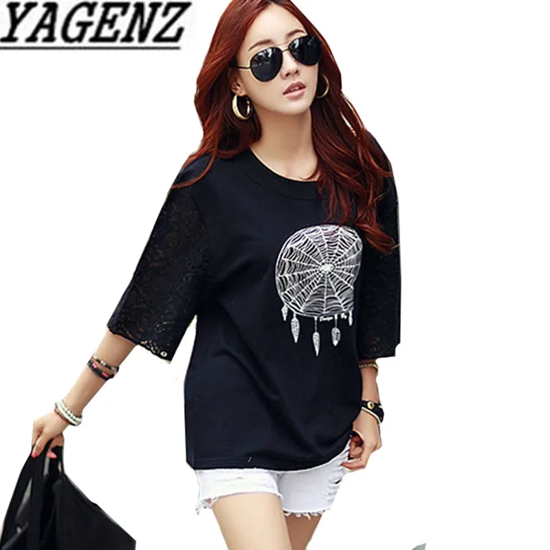 

Hot 2018 Summer Fashion Women Top White T-Shirt Large size Loose Print Splice Round neck Tees Casual Female Black T-Shirt M-6XL