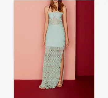 

High Quality Sexy Halter Bandage Dress Celebrity Summer Long Women Night CLub Fashion Evening Party Dress