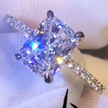 

New 3 Carat 18K White Gold Moissanite Diamond Ring Luxury Princess Square Women Wedding Party Engagement Anniversary Ring 3 Ct