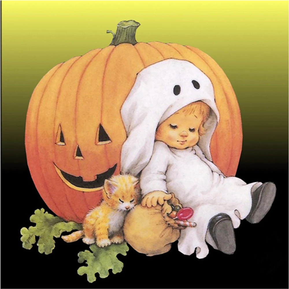 

LI LOYE 5D DIY Diamond Painting Cross Stitch Halloween pumpkin child cat Diamond Embroidery home decoration craft gifts RT775