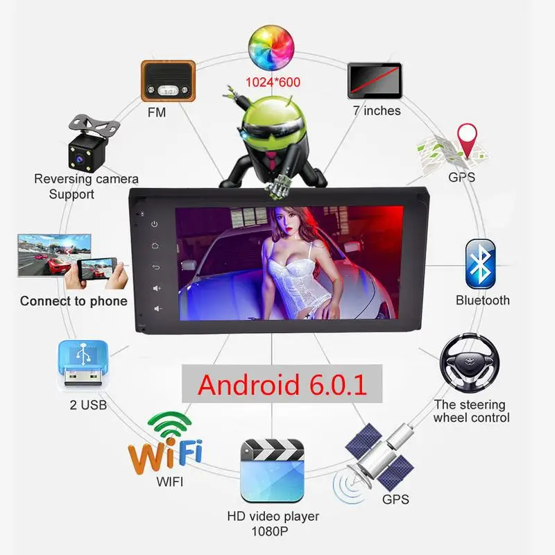 

Car Multimedia GPS Navigator HD Reversing AV Mobile Phone Interconnect Steering Wheel Control FM Radio for Toyota Android 6.0