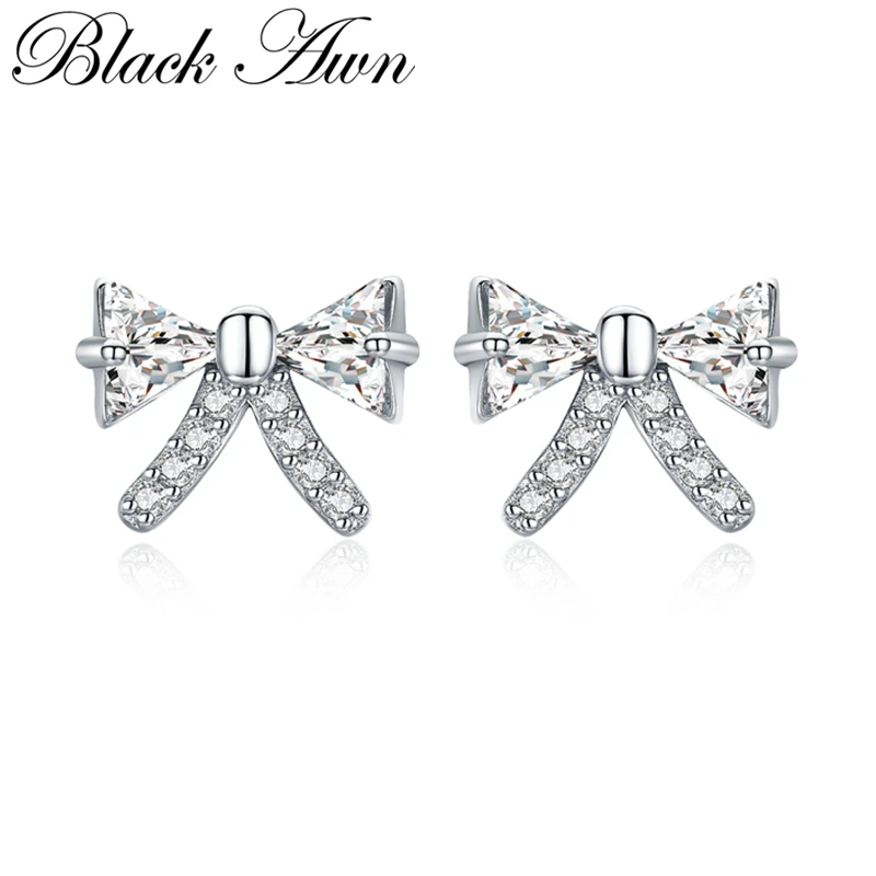 

[BLACK AWN] 925 Sterling Silver Earrings Trendy Bow-knot Stud Earrings for Women Female Bijoux I108
