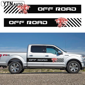 

car decals 2 Pcs side door OFF ROAD tiger head stripe graphic Vinyl car accessories sticker custom for F150 raptor 2015-2018