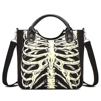 

AUAU-Luminous Gothic Skeleton Bones Skulls Bags Rock Designer Female Casual Totes Women Punk Bags Fashion Handbag