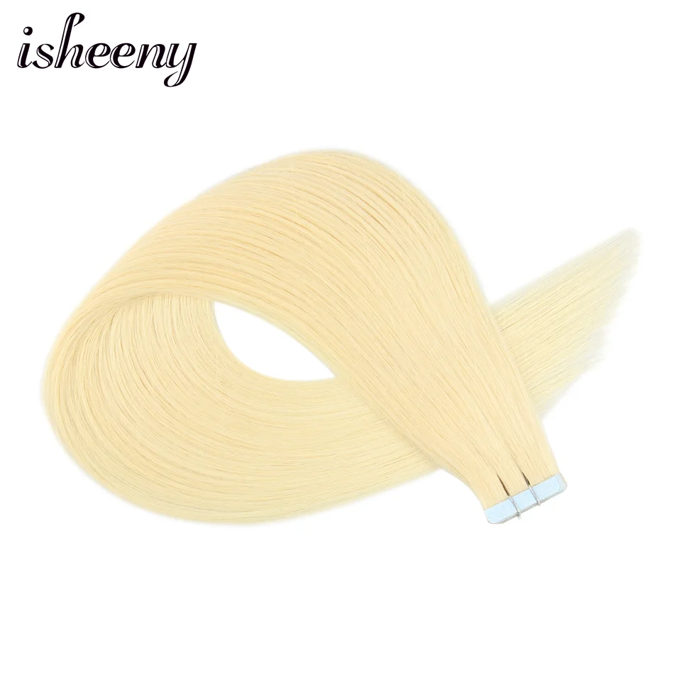 Isheeny Platinum Blonde Tape In Human Hair Extensions Remy Hair 12\