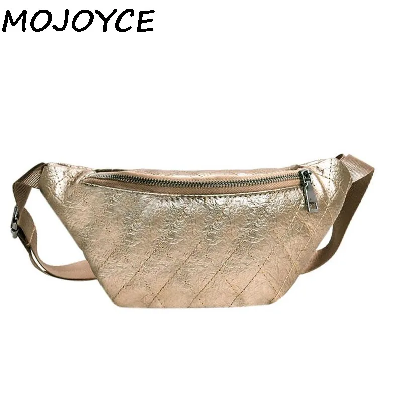 

MOJOYCE Plaid Leather Waist Pack Fanny Bum Belt Bags Women Girls Chest Shoulder Bag Pouch Gold Color Steet Phone Keys Waist Bag