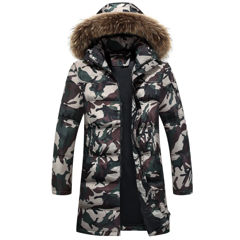 

2017New Winter Down Jacket Men Coat High Quality Plus Size Long Jacket Wool collar Thickening Duck Down Down Camouflage Clothes