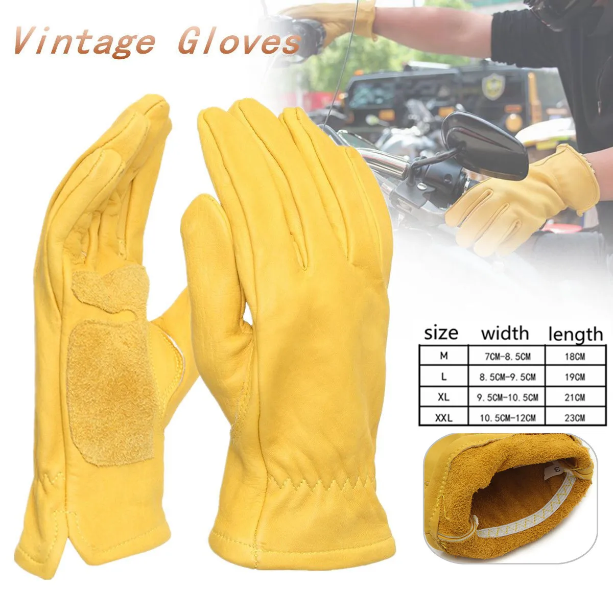 

Pair Universal Leather Motorcycle Bicycle Gloves Yellow Working Welding Warm Gloves Protection