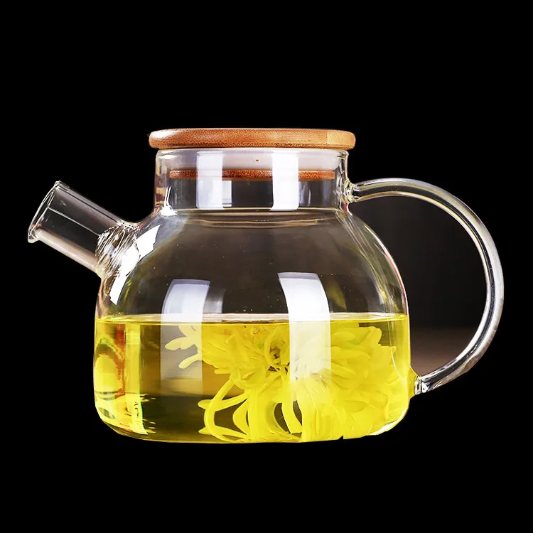 1Л бамбуковый Фильтр Крышка стеклянный горшок тепловой прозрачный стеклянный чайник большой емкости стакан для холодных напитков горшок домашний холодный чайник Ресторан