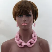 Baby Pink Crystal Handmade Women Necklaces Set Costume Jewellry Nigerian Wedding African Beads Jewelry Set Free Shipping ALJ595
