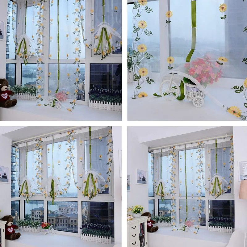 Современные цветочные тюлевые Оконные Занавески для гостиной, спальни, кухни, панели, драпировки и жалюзи+ 4 вешалки