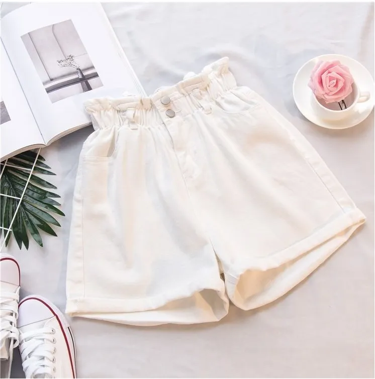 2019 Summer Women's Denim Shorts Large Size 5Xl High Waist Short Jeans Elastic Waist Harem Ruffle Shorts photo