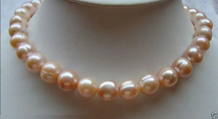 

HUGE 18"12MM NATURAL SOUTH SEA GENUINE GOLD PINK BAROQUE PEARL NECKLACE