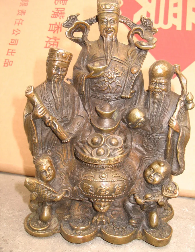 

Good luck in China three fairy mascot life and officer bronze statue 18cm H