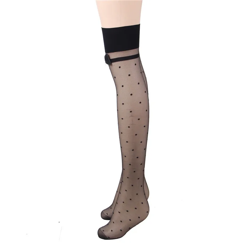 Ohyeahlover Nylon Stockings Transparent Dot Hold Up Stockings Ladies Black Long Fashion Thigh High Calcetines Altos Mujer HL2142