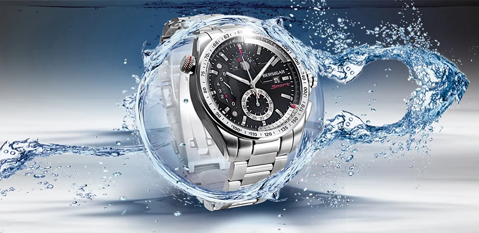 BERSIGAR мужской хронограф часы люксовый бренд часы Мужские кварцевые часы полностью из нержавеющей стали погружение 30 м Relogio Masculino