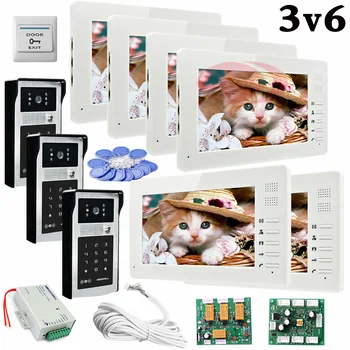 

Apartment 3 Doors HD 700lines Cameras Password And RFID Cards Unlock 6 Color 7" Monitors Video Intercom System Bells Door phones