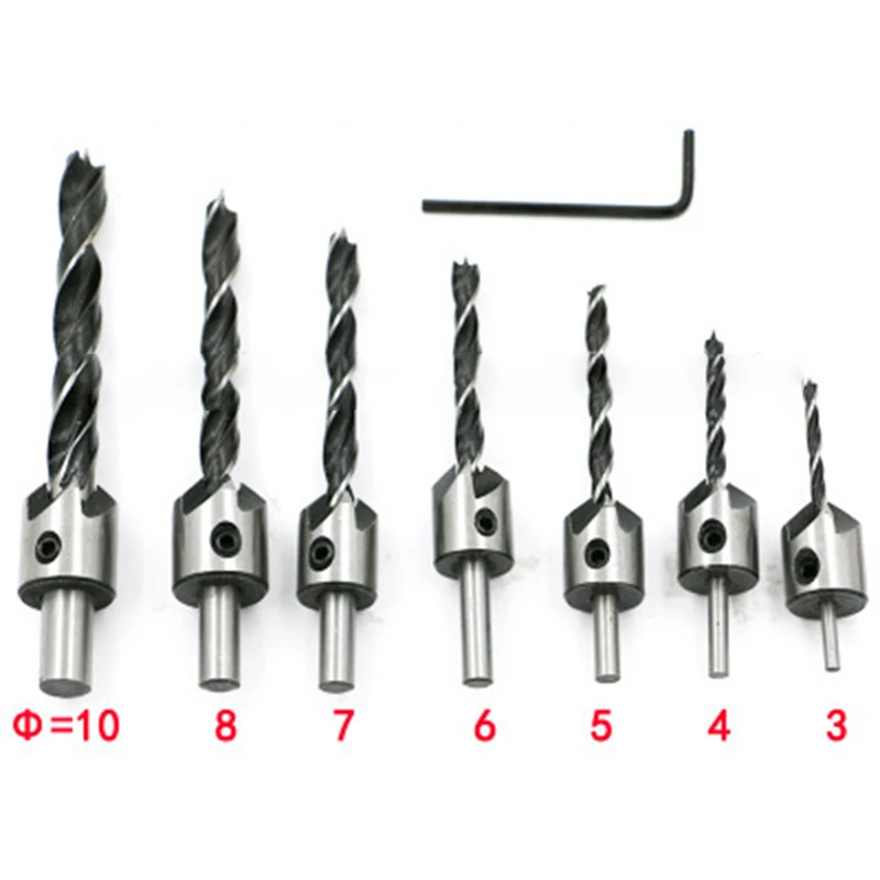 

4 / 7Pcs HSS 5 Flute Chamfer Wood Drill Bits Set For Woodworking Cutter Tools