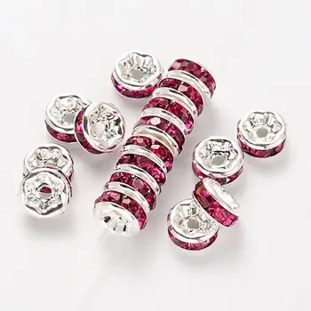 

10pcs Spacer Beads 6mm Grade A Rondelles with Fuchsia Rhinestones - SC478theof