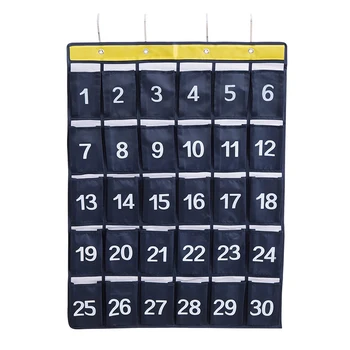 

30 Pockets Classroom Pocket Chart for Storage Cell Phones with 4 Hooks Used In Class&exams Hanging Storage Bags