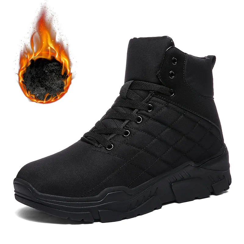 MWY/высокие бархатные хлопковые туфли; вулканизированные кеды; мужская повседневная обувь; Zapatillas; Водонепроницаемая Нескользящая уличная прогулочная обувь - Цвет: Черный