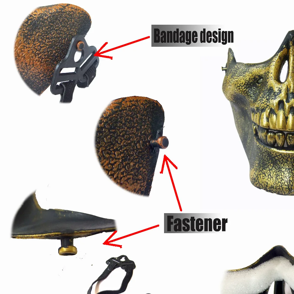 ANGRLY Бронзовый пластиковый жуткий череп челюсть маска со страшным лицом Половина лица вздрогнутый человеческий скелет воина Призрак Маска для Хэллоуина товары для праздника