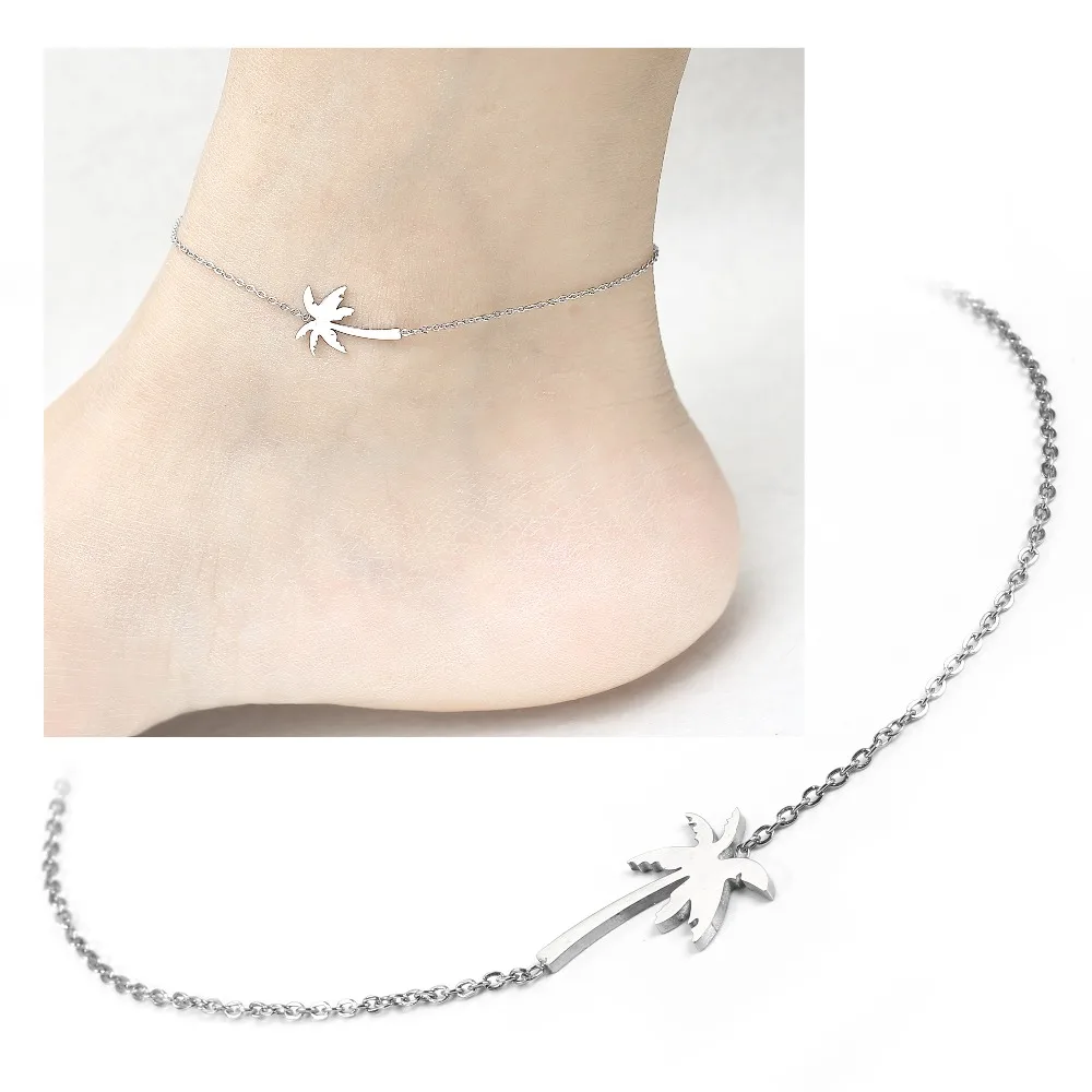 

coconut tree natural style Female Anklets stainless steel Sandals Foot Jewelry On Foot Ankle Bracelets For Women Leg Chain