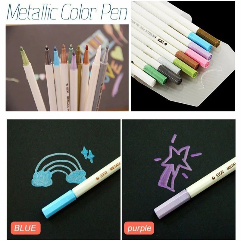 10 Colors 1-2mm Metallic Marker Pen DIY Scrapbooking Crafts Soft Brush Pen Art Marker Pen For Stationery School Supplies