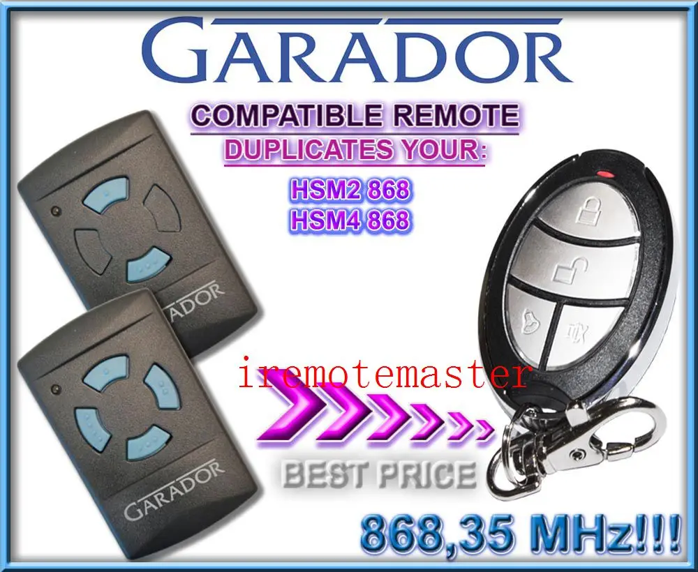 

The remote for GARADOR HSM2 868,HSM4 868MHZ replacement remote