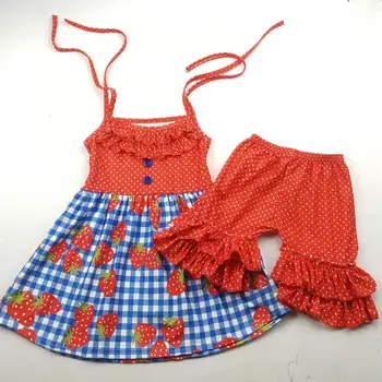 

fresh girl strawberry pattern print strap dress shorts boutique set