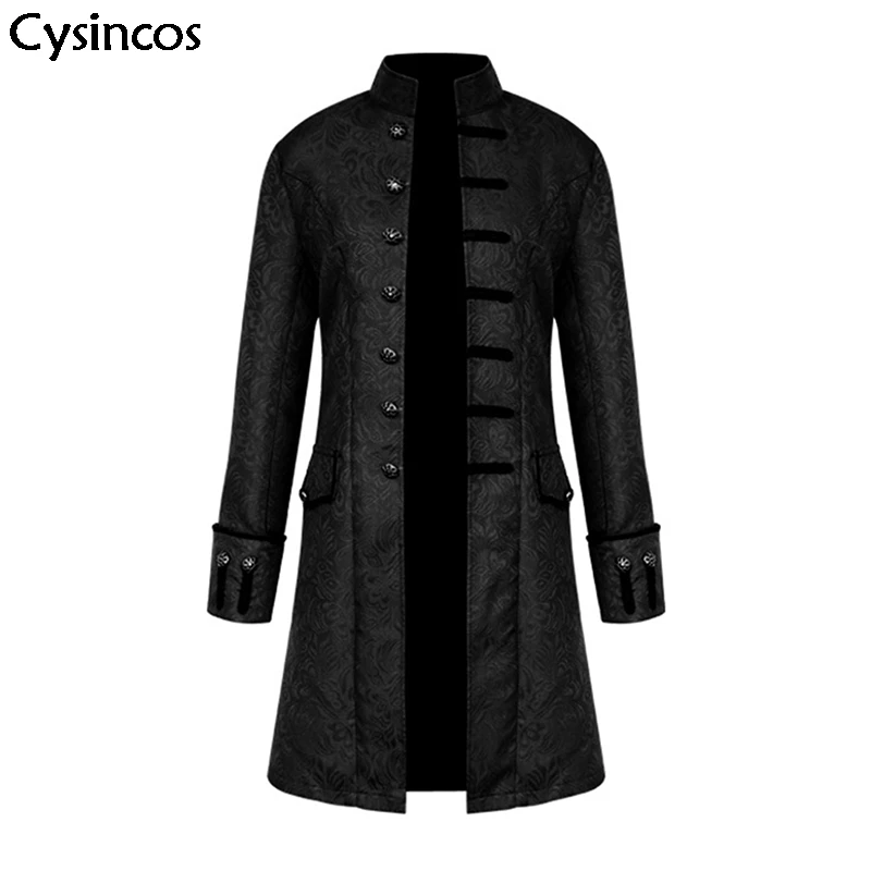 

Cysincos Retro Long Sleeve Jacket Men Plus Size Solid Slim Vintage Coat Stand Collar Handsome Windbreaker Chaqueta Hombre Male